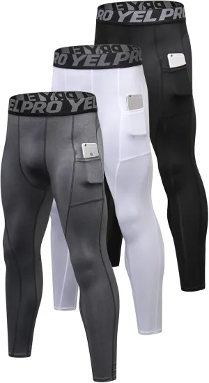 1/3 Pack Mens Compression Pants Running Tights Athletic Sports Baselayer Pockets Basketball Active Tights