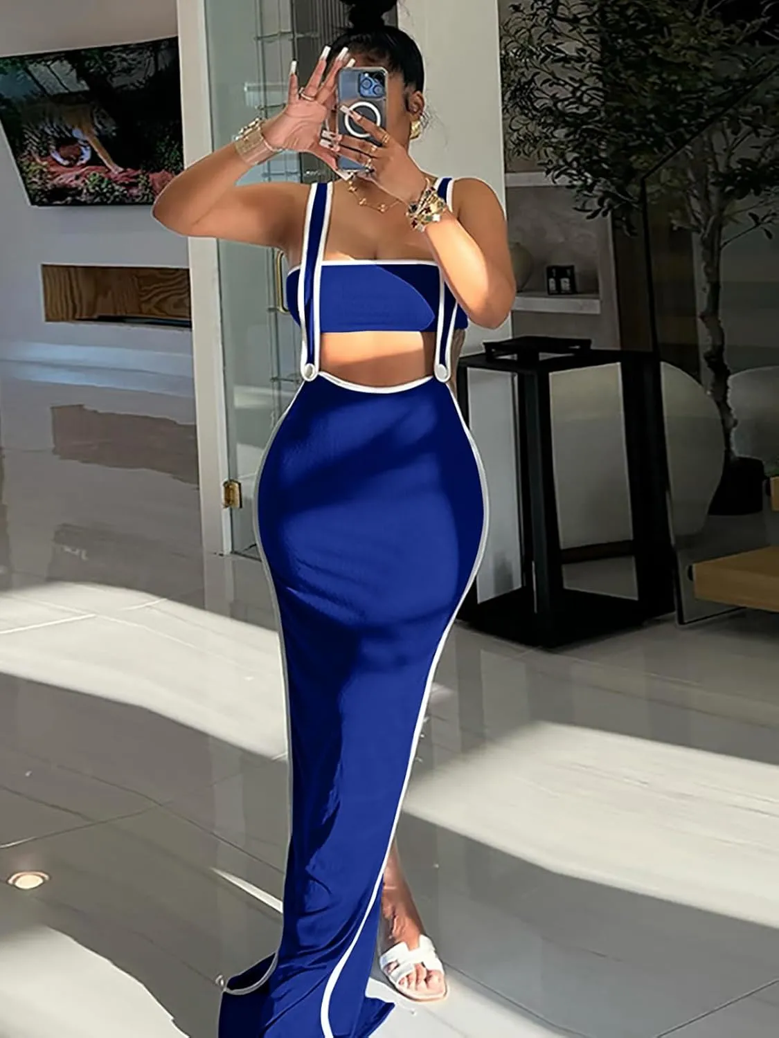 2 Piece Outfits for Women Summer Tube Crop Tops Sexy Bodycon Dresses Maxi Skirt Sets Overalls Jumpsuits Club Outfits