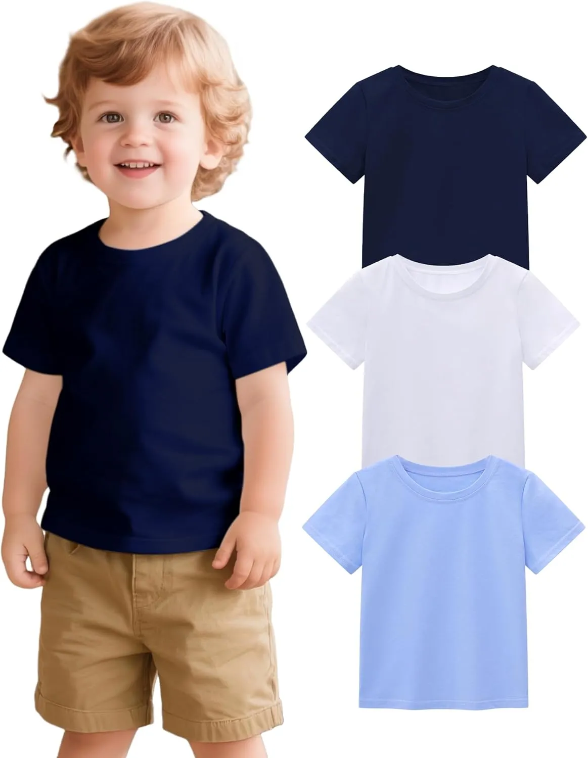 3 Pack Baby Boys Short Sleeve Cotton T-Shirts Toddler Boy Clothes Size 18M-5T