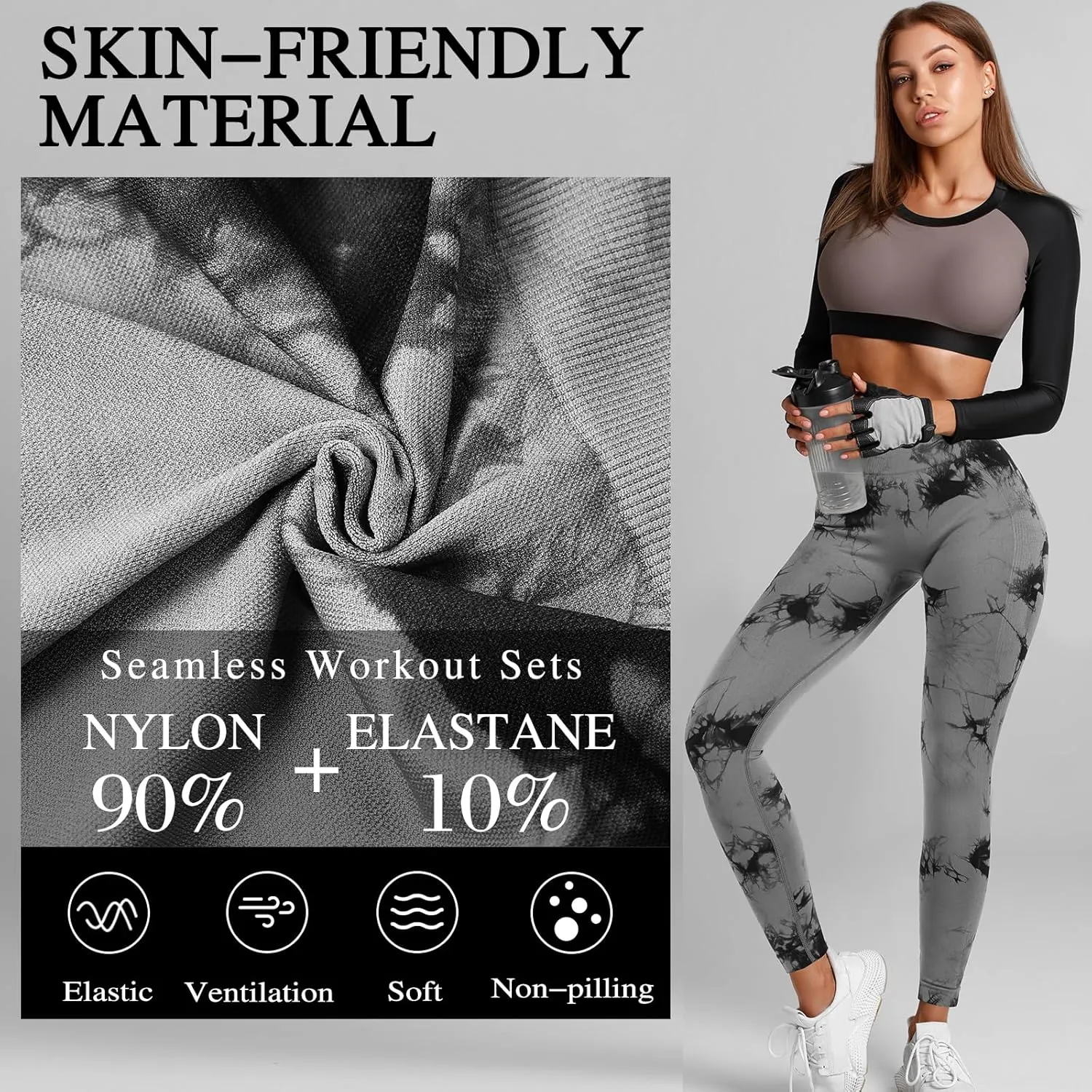 4 Pcs Womens Workout Leggings Tie Dye High Waisted Yoga Pants Seamless Scrunch Butt Lifting Compression Tights