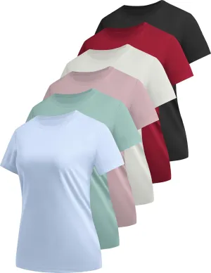 6 Pack Workout Tops for Women Short Sleeve Athletic T Shirts Quick Dry Tennis Yoga Running Crew Neck Tee