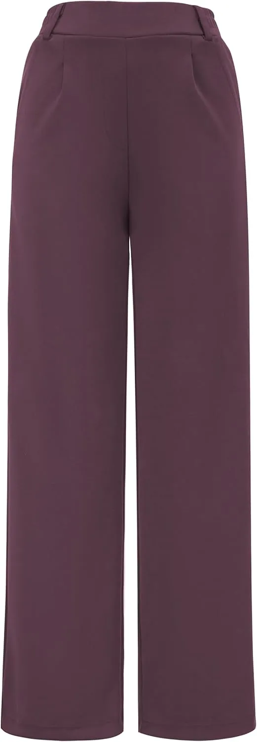 AFITNE Womens Wide Leg Work Pants High Waist Pull On Dress Pants Elastic Waistband Casual Slacks with Thick Fabric
