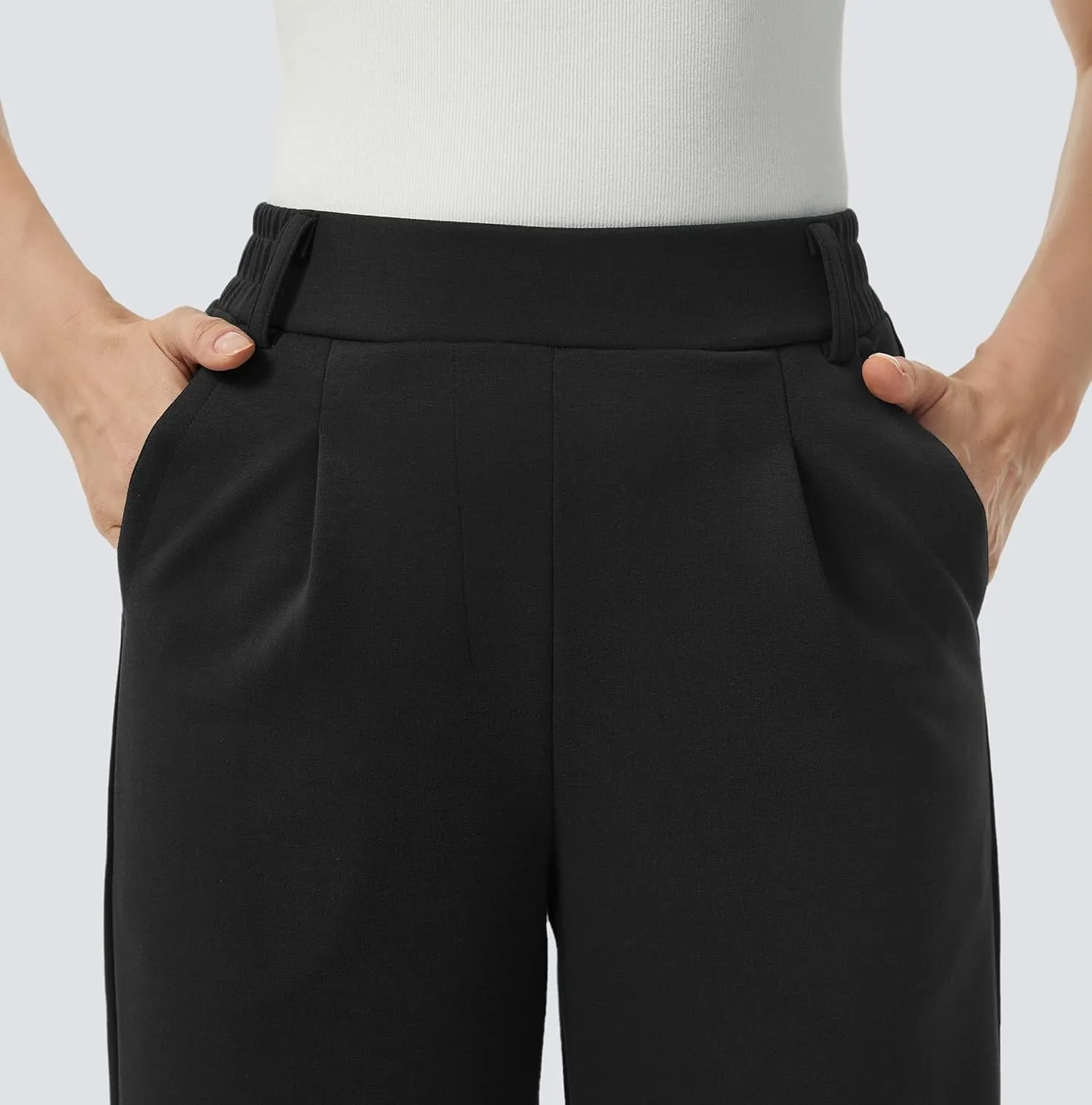 AFITNE Womens Wide Leg Work Pants High Waist Pull On Dress Pants Elastic Waistband Casual Slacks with Thick Fabric