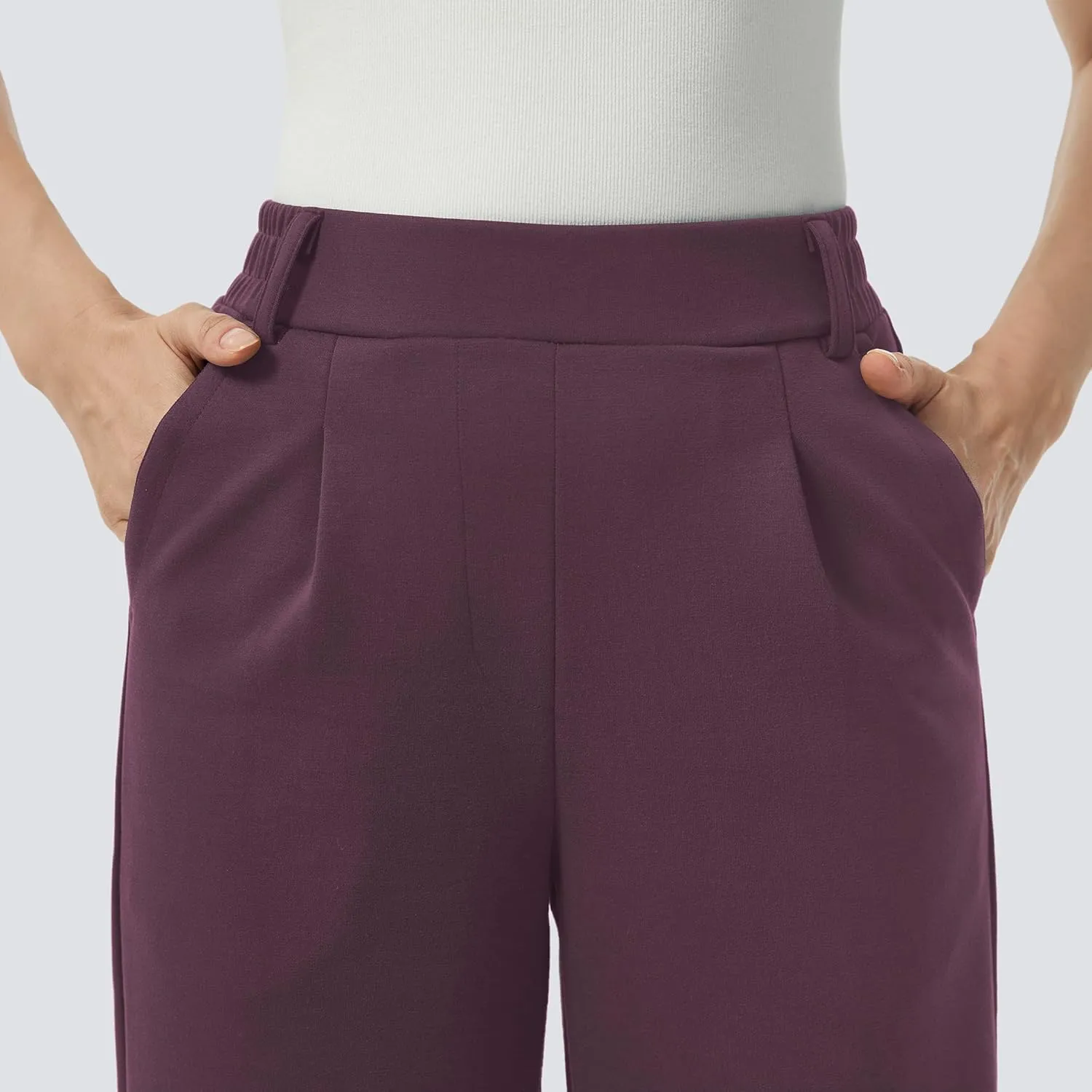 AFITNE Womens Wide Leg Work Pants High Waist Pull On Dress Pants Elastic Waistband Casual Slacks with Thick Fabric