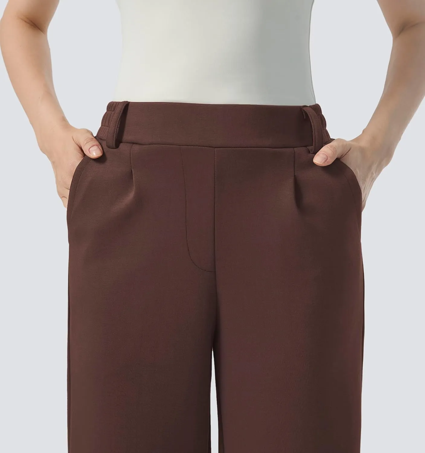 AFITNE Womens Wide Leg Work Pants High Waist Pull On Dress Pants Elastic Waistband Casual Slacks with Thick Fabric
