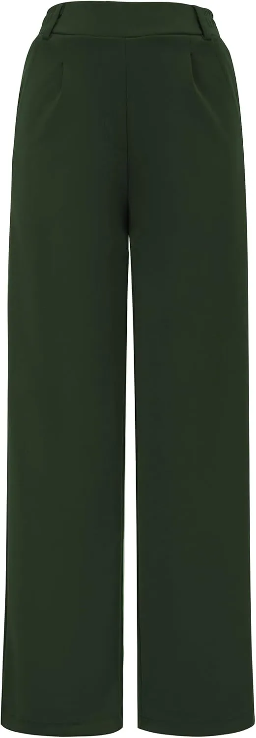 AFITNE Womens Wide Leg Work Pants High Waist Pull On Dress Pants Elastic Waistband Casual Slacks with Thick Fabric