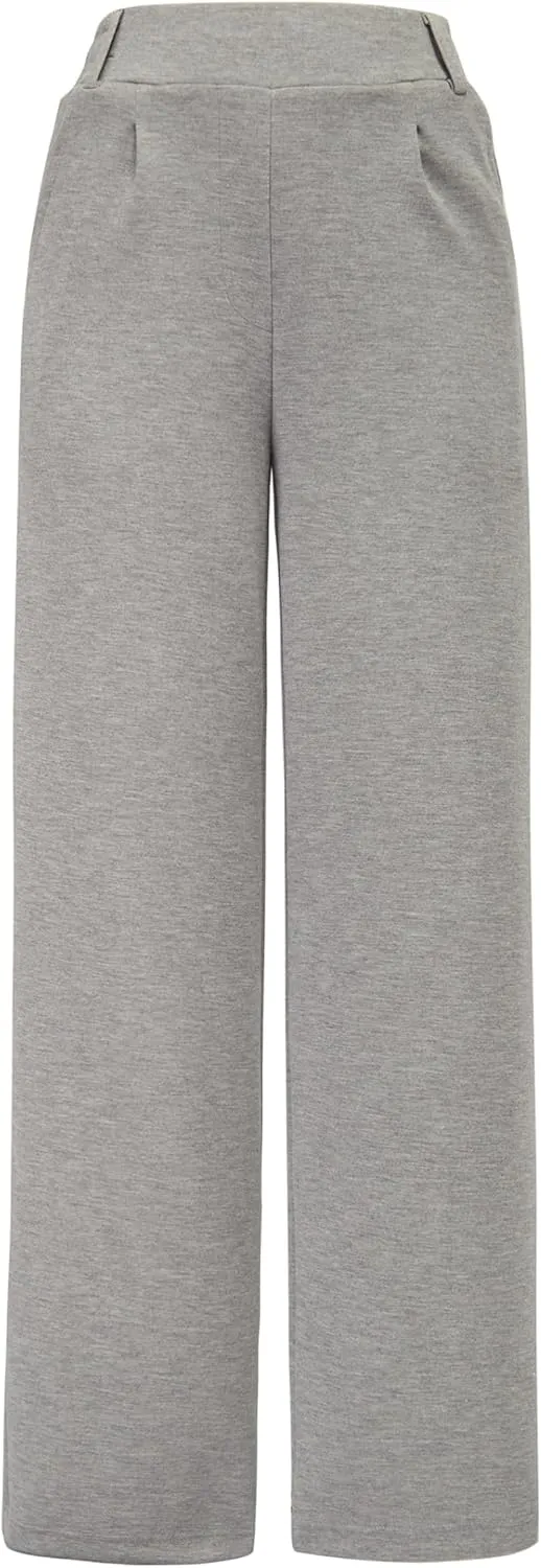 AFITNE Womens Wide Leg Work Pants High Waist Pull On Dress Pants Elastic Waistband Casual Slacks with Thick Fabric