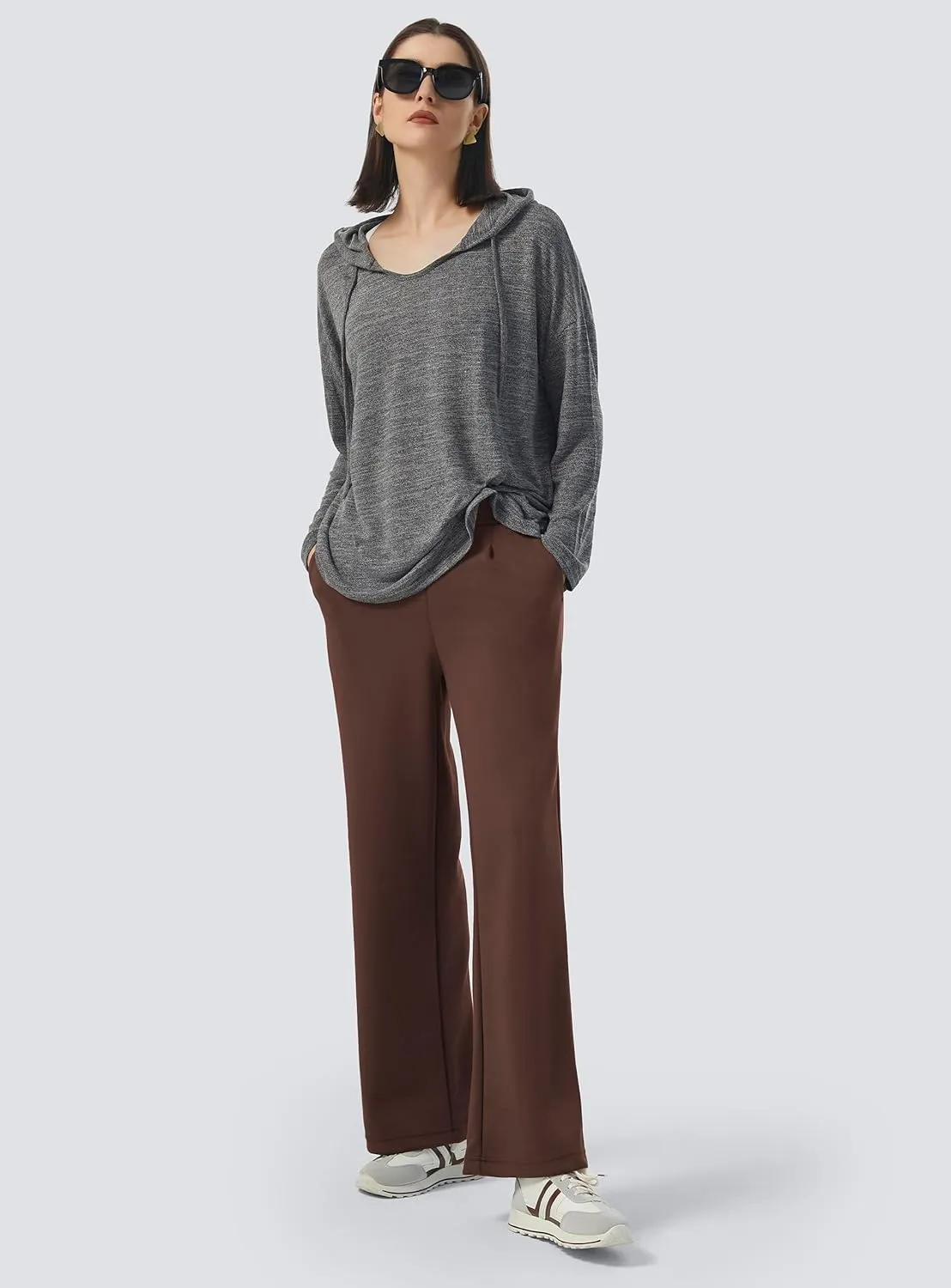 AFITNE Womens Wide Leg Work Pants High Waist Pull On Dress Pants Elastic Waistband Casual Slacks with Thick Fabric