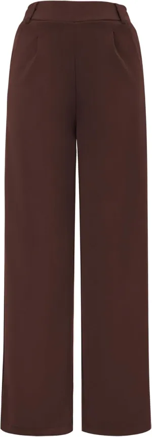 AFITNE Womens Wide Leg Work Pants High Waist Pull On Dress Pants Elastic Waistband Casual Slacks with Thick Fabric