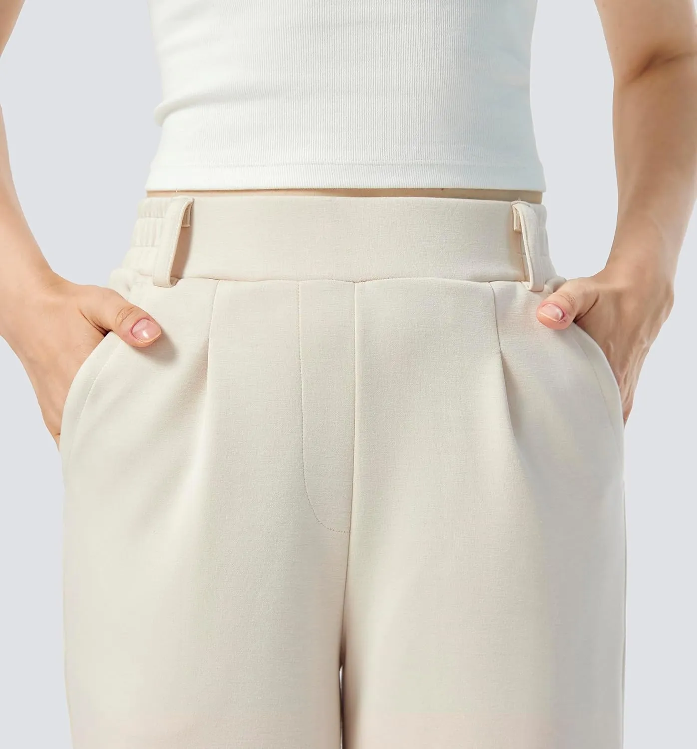 AFITNE Womens Wide Leg Work Pants High Waist Pull On Dress Pants Elastic Waistband Casual Slacks with Thick Fabric