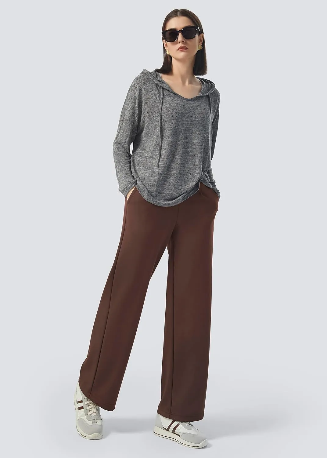 AFITNE Womens Wide Leg Work Pants High Waist Pull On Dress Pants Elastic Waistband Casual Slacks with Thick Fabric