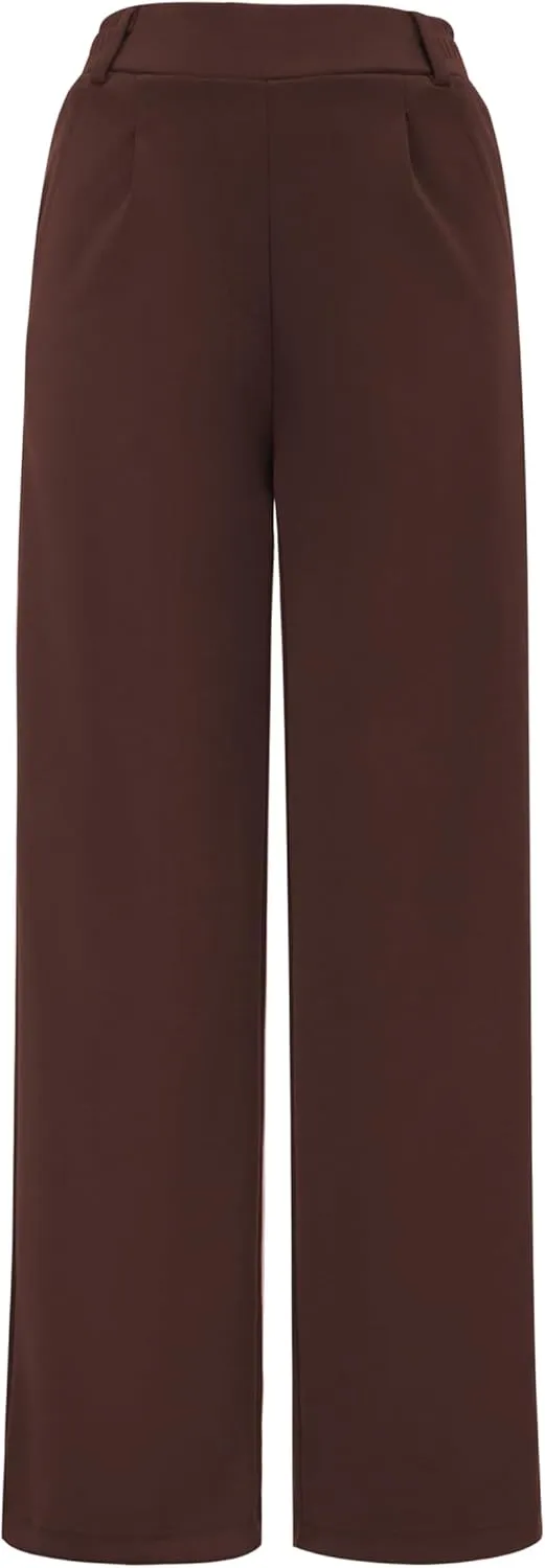 AFITNE Womens Wide Leg Work Pants High Waist Pull On Dress Pants Elastic Waistband Casual Slacks with Thick Fabric