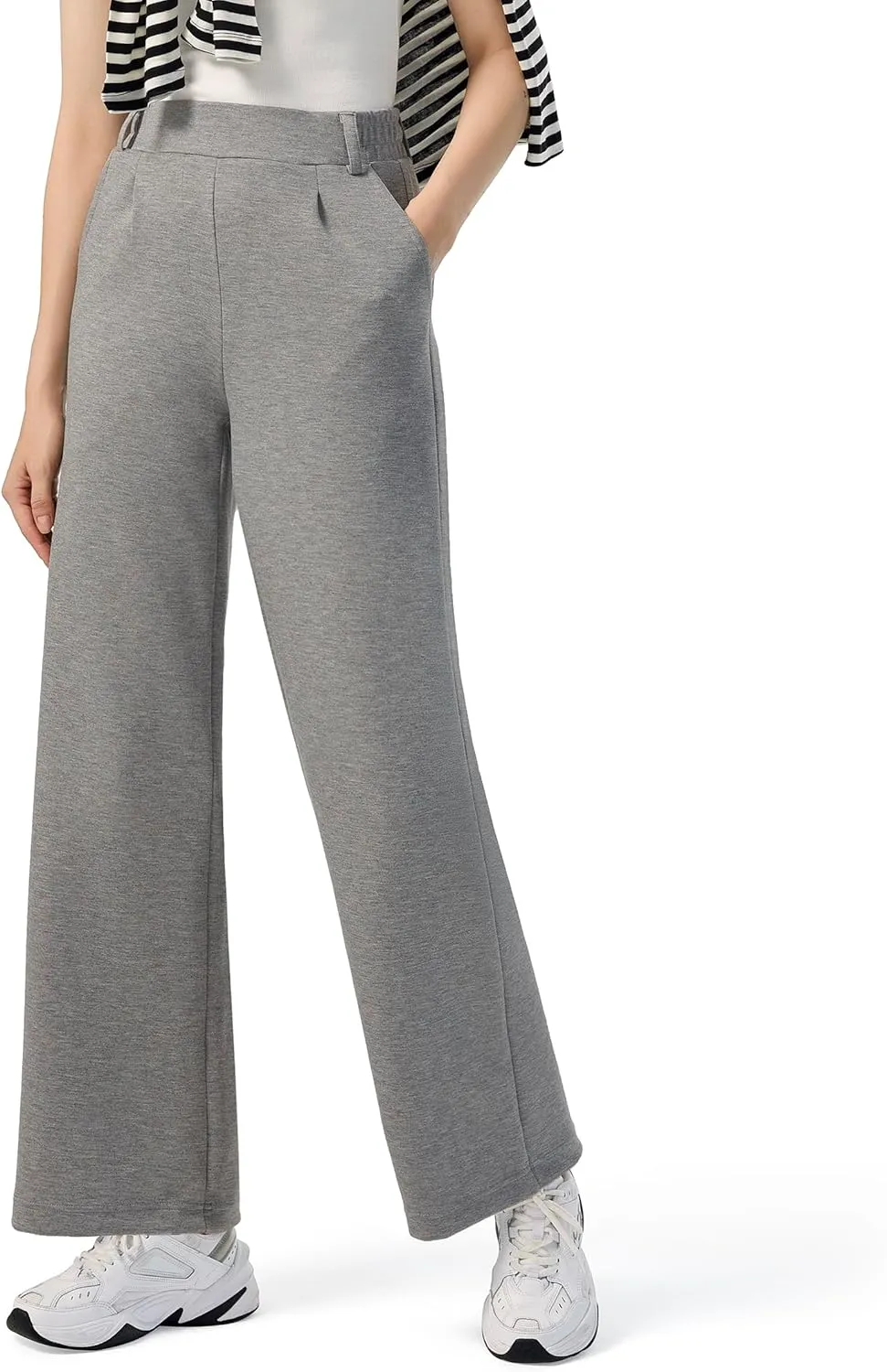 AFITNE Womens Wide Leg Work Pants High Waist Pull On Dress Pants Elastic Waistband Casual Slacks with Thick Fabric