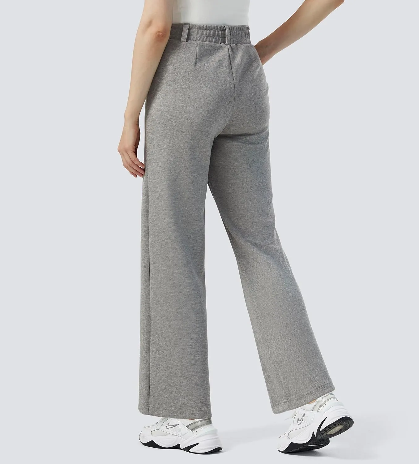 AFITNE Womens Wide Leg Work Pants High Waist Pull On Dress Pants Elastic Waistband Casual Slacks with Thick Fabric
