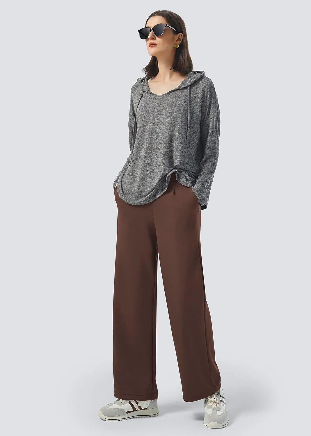 AFITNE Womens Wide Leg Work Pants High Waist Pull On Dress Pants Elastic Waistband Casual Slacks with Thick Fabric