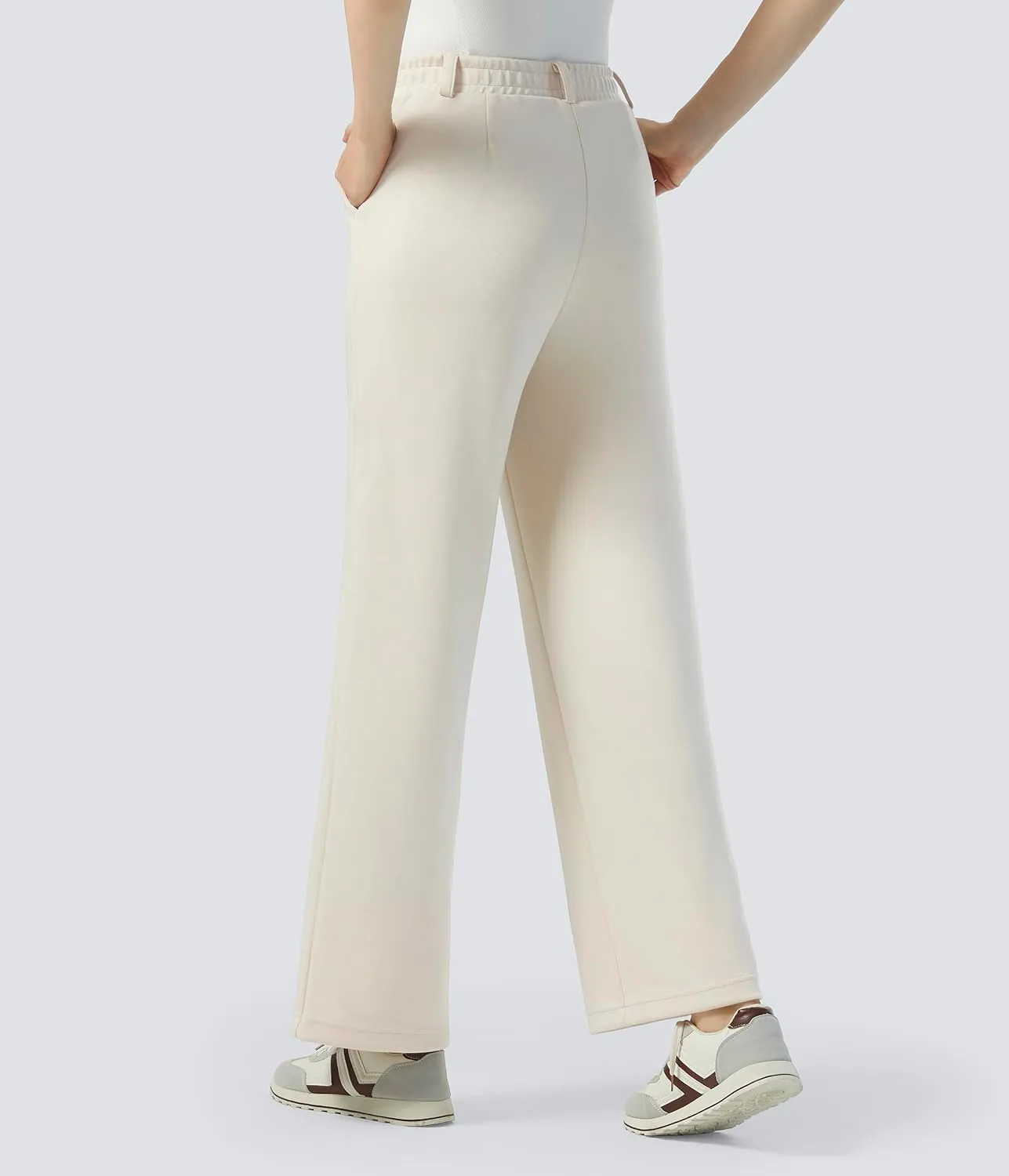 AFITNE Womens Wide Leg Work Pants High Waist Pull On Dress Pants Elastic Waistband Casual Slacks with Thick Fabric