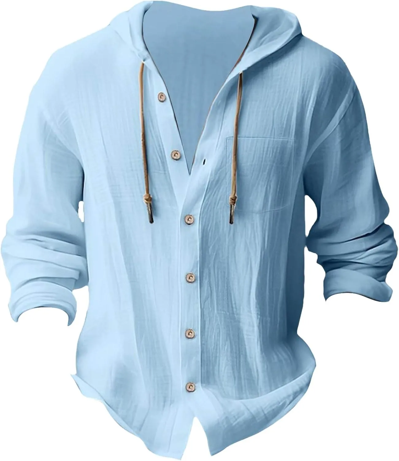 aihihe Linen Shirts for Men Long Sleeve Hooded Pirate Shirt Drawstring Button Down Summer Relaxed Fit Beach Shirt with Pocket