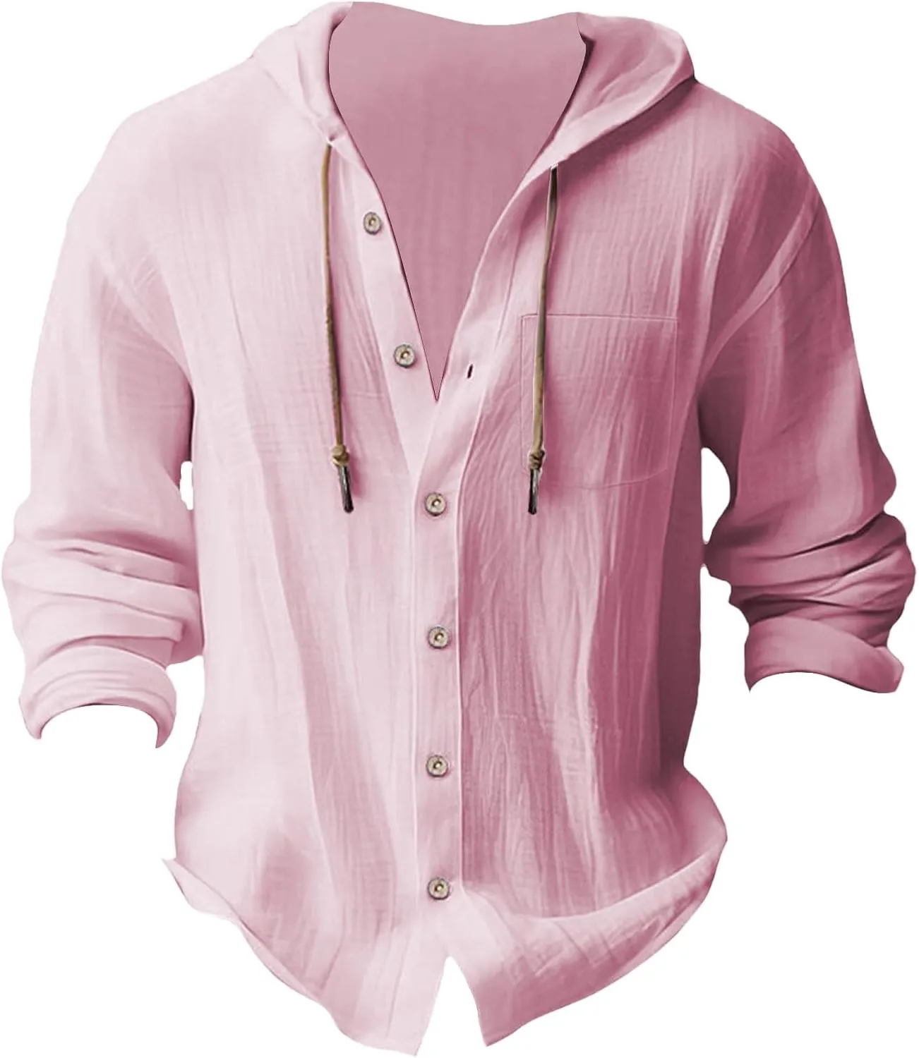 aihihe Linen Shirts for Men Long Sleeve Hooded Pirate Shirt Drawstring Button Down Summer Relaxed Fit Beach Shirt with Pocket