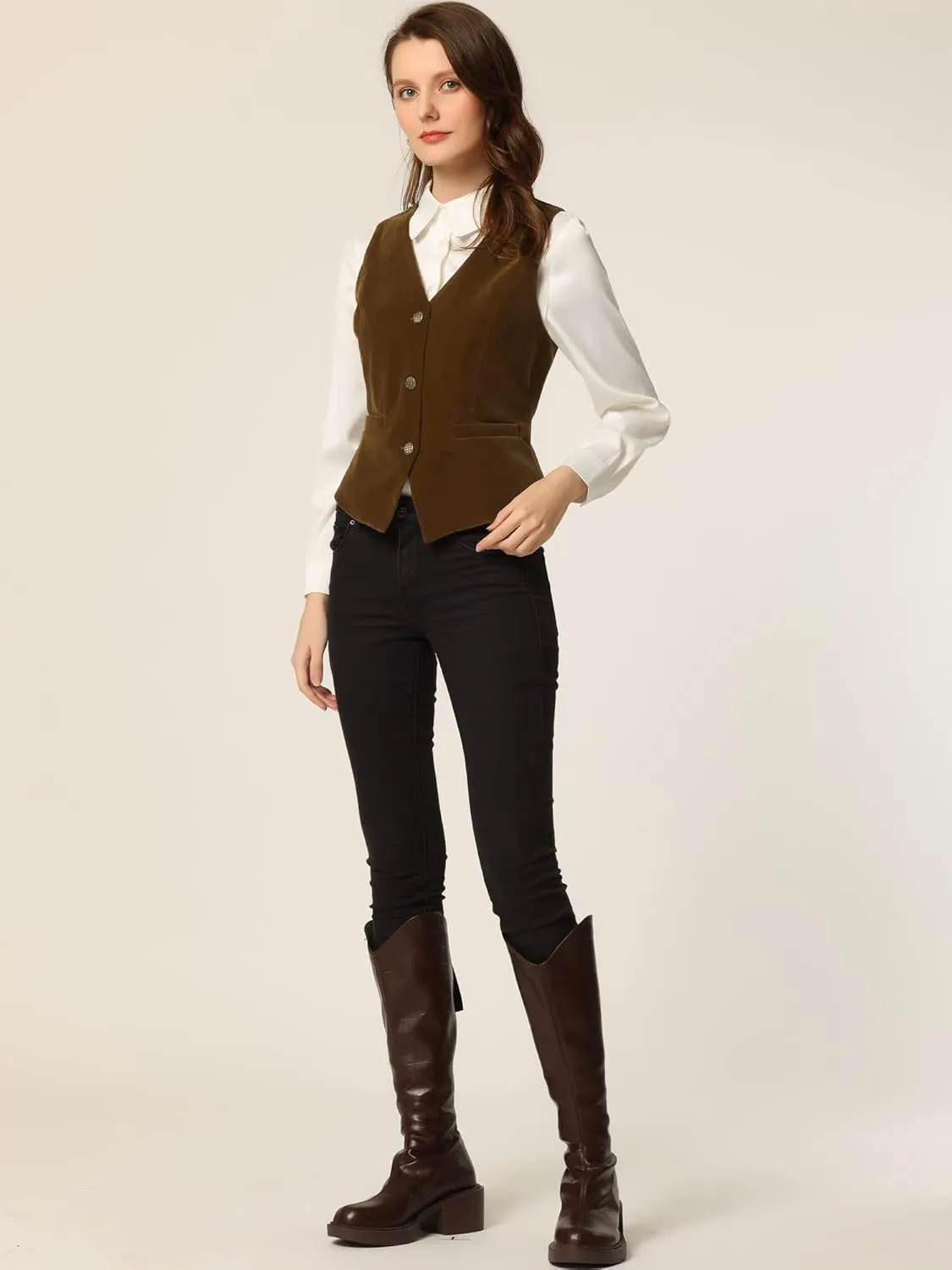 Allegra K Women's Waistcoat Steampunk Velvet Christmas Sleeveless Button Down V-Neck Suit Vests