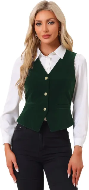 Allegra K Women's Waistcoat Steampunk Velvet Christmas Sleeveless Button Down V-Neck Suit Vests