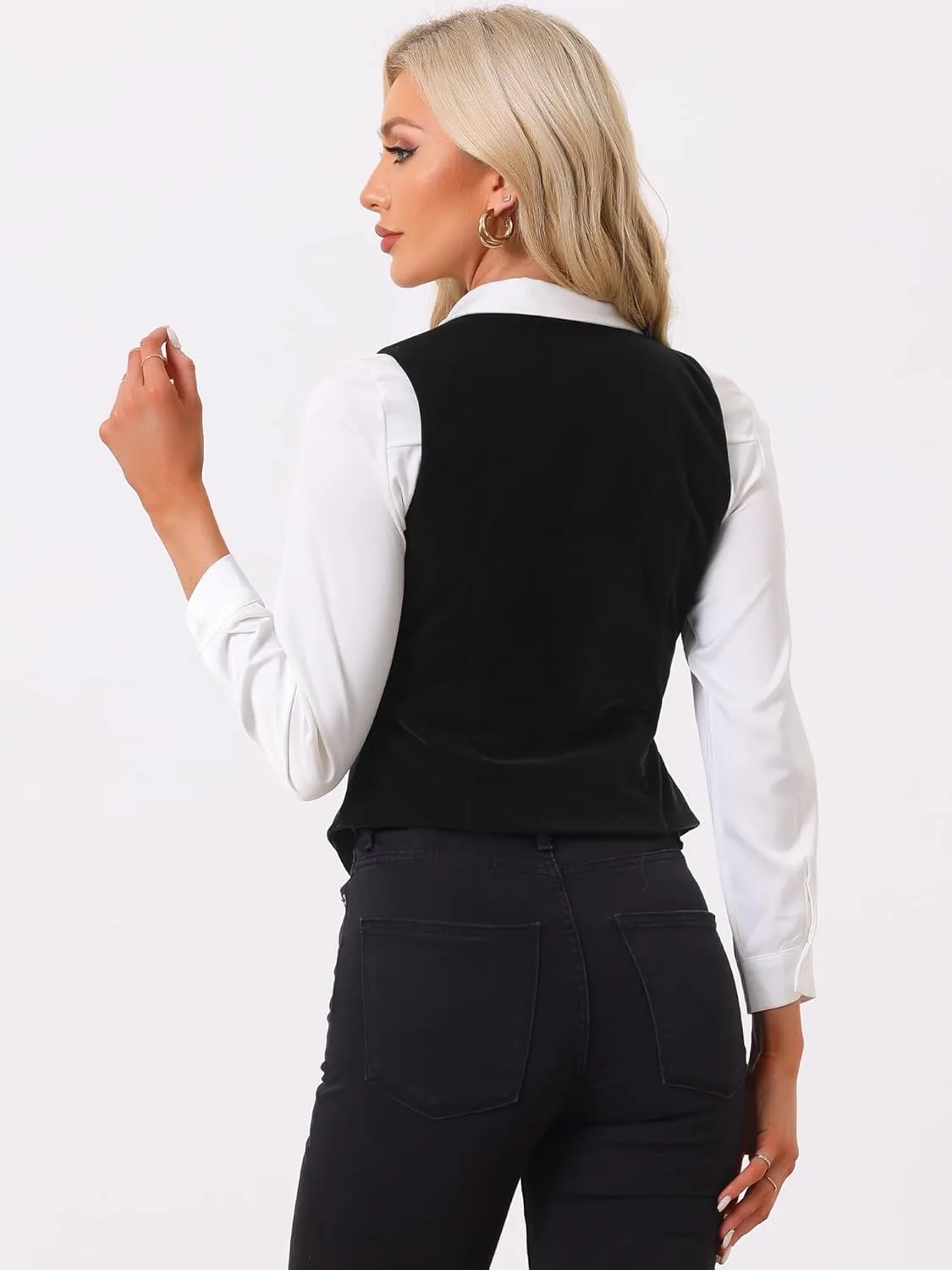 Allegra K Women's Waistcoat Steampunk Velvet Christmas Sleeveless Button Down V-Neck Suit Vests