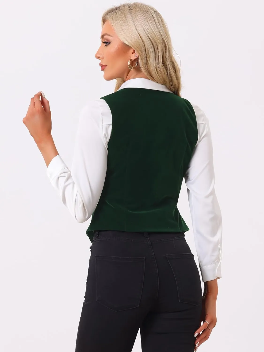 Allegra K Women's Waistcoat Steampunk Velvet Christmas Sleeveless Button Down V-Neck Suit Vests