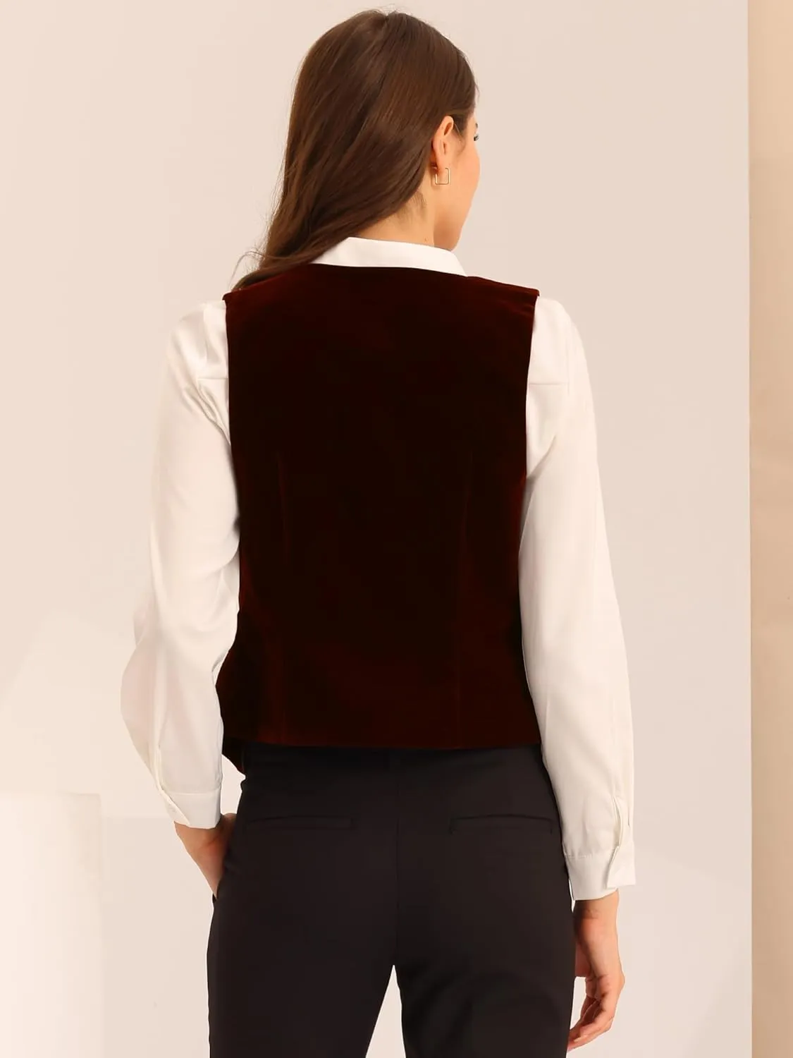 Allegra K Women's Waistcoat Steampunk Velvet Christmas Sleeveless Button Down V-Neck Suit Vests