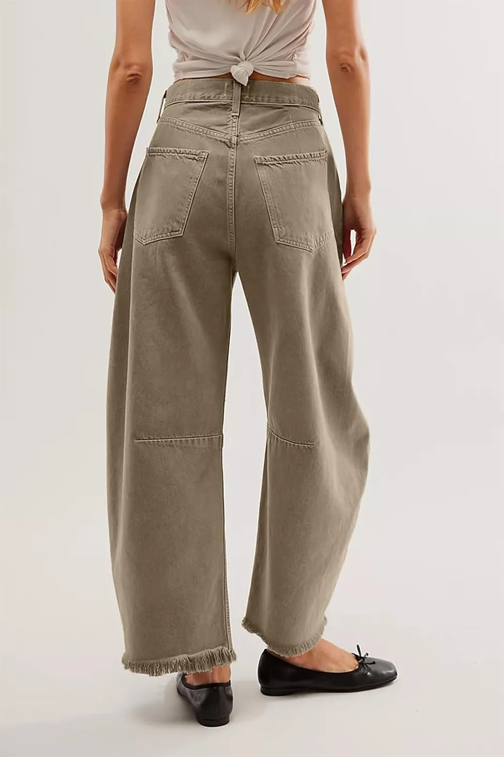 Allimy Womens Jeans Mid High Waisted Wide Leg Cut Horseshoe Baggy Raw Hem Jeans for Women Trendy 2025 Denim Pants
