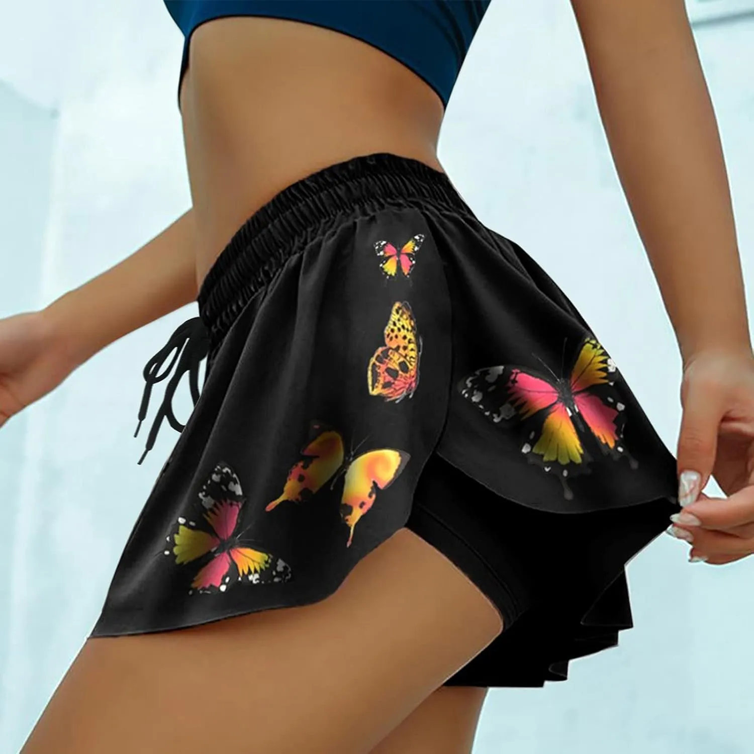 Althletic Shorts for Women Lightweight Baggy High Waisted Drawstring Skorts Casual Elastic Waist Layered Trendy Outfits