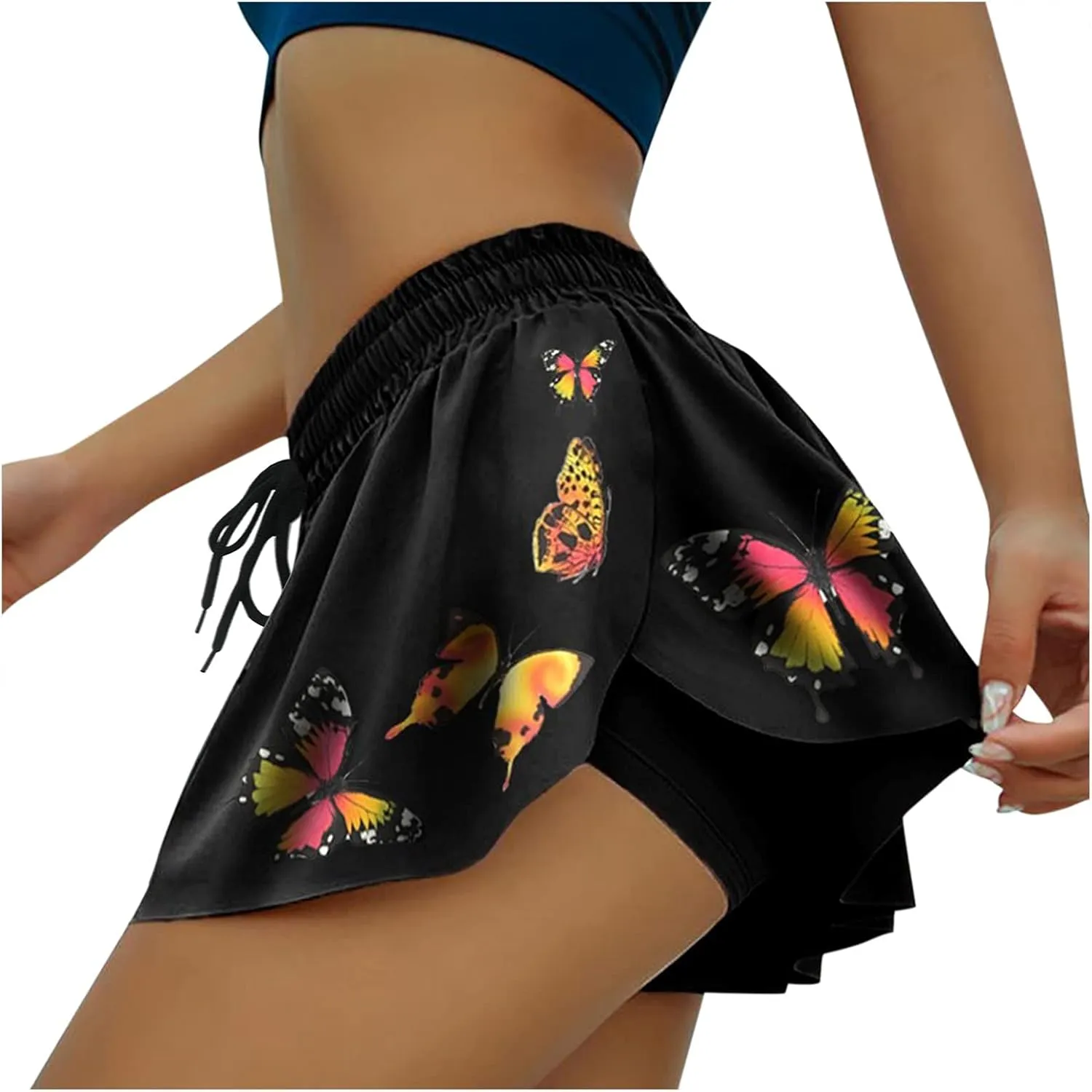 Althletic Shorts for Women Lightweight Baggy High Waisted Drawstring Skorts Casual Elastic Waist Layered Trendy Outfits