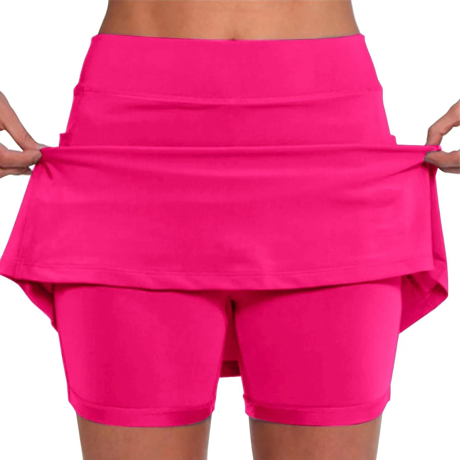 AMDBEL Elastic Yoga Culottes for Women Athletic Skirt Shorts Lightweight High Waist Running Bike Sports Shorts with Pockets