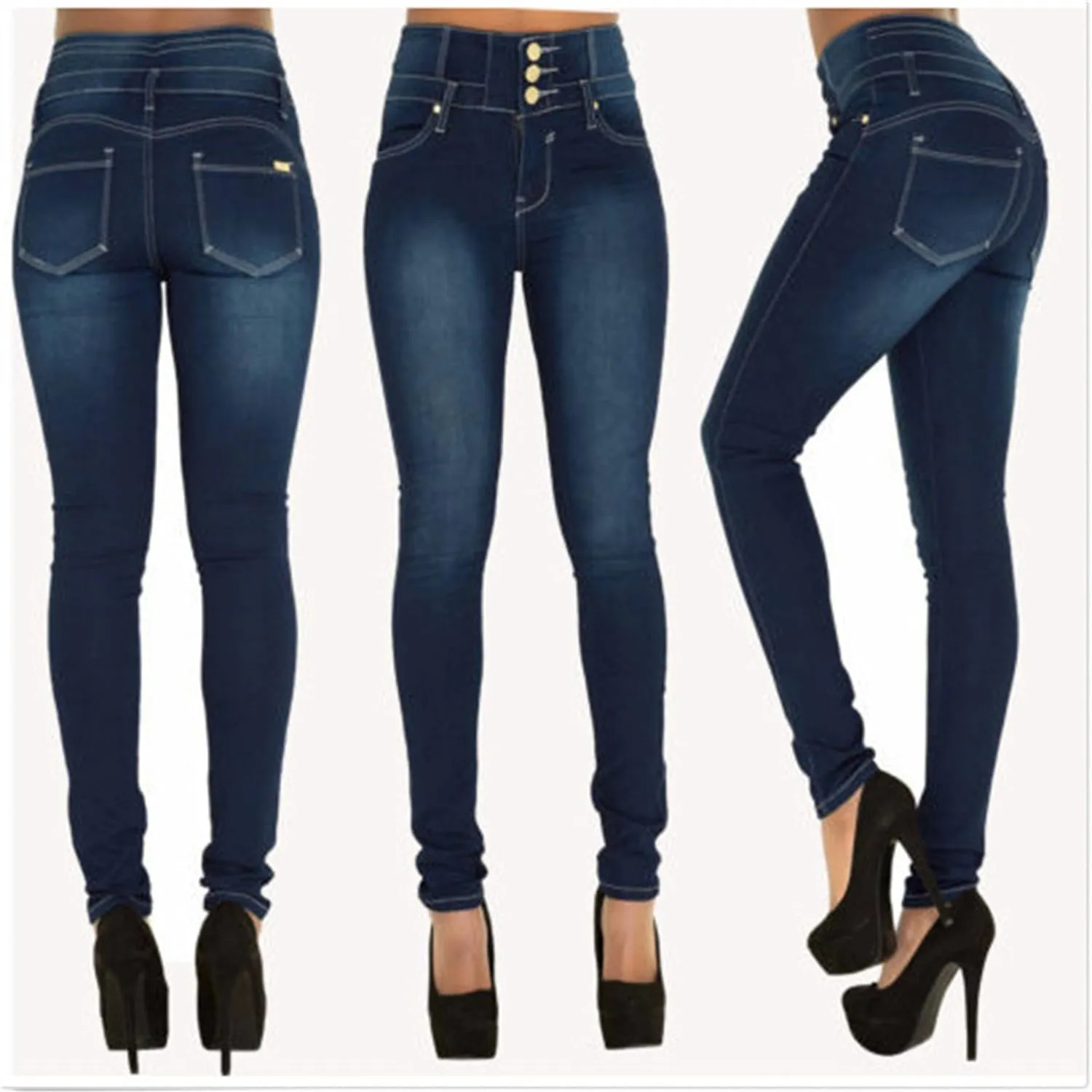 Andongnywell Flare Jeans Women High Rise Stretchy Skinny Jeans Butt Lifting Slim Fit Denim Pants Multiple Buttons Trouser