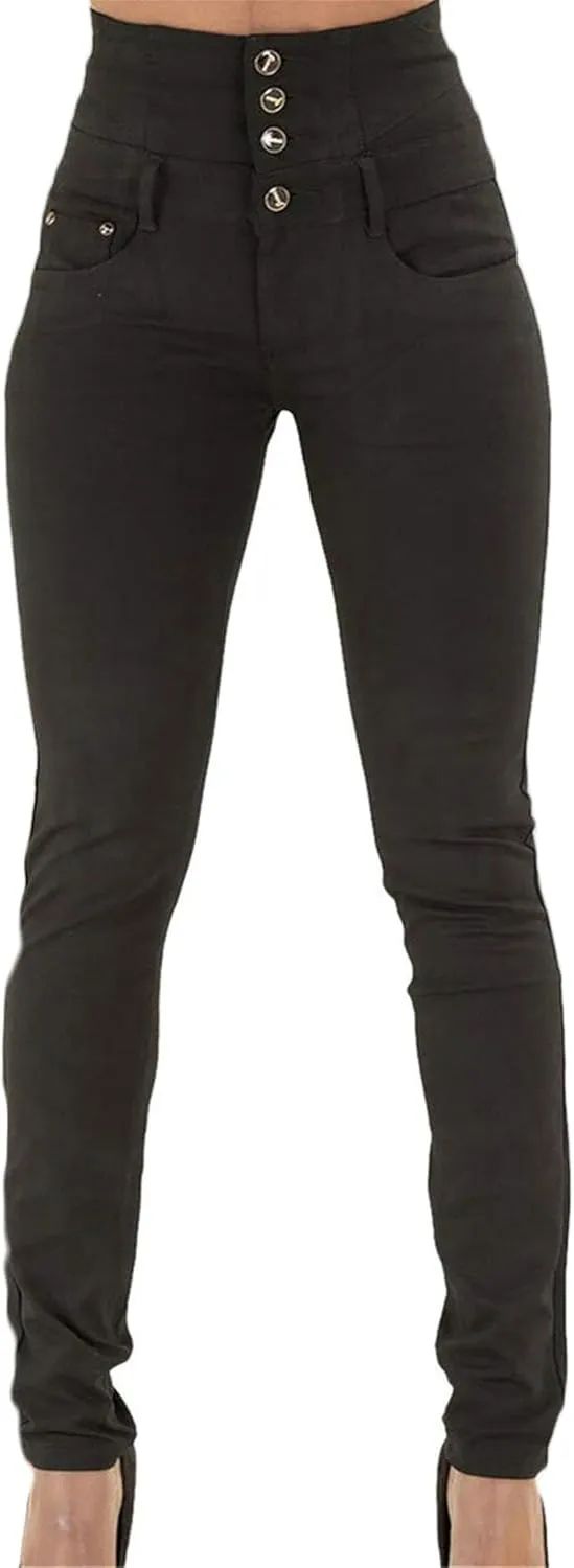 Andongnywell Flare Jeans Women High Rise Stretchy Skinny Jeans Butt Lifting Slim Fit Denim Pants Multiple Buttons Trouser