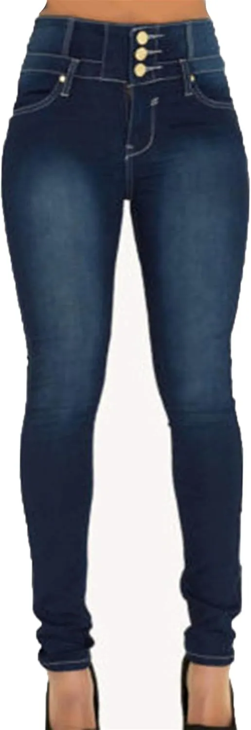 Andongnywell Flare Jeans Women High Rise Stretchy Skinny Jeans Butt Lifting Slim Fit Denim Pants Multiple Buttons Trouser