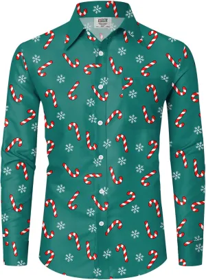 Arvilhill Men's Christmas Button Shirts Long Sleeve Ugly Xmas Shirts (S-3XL)