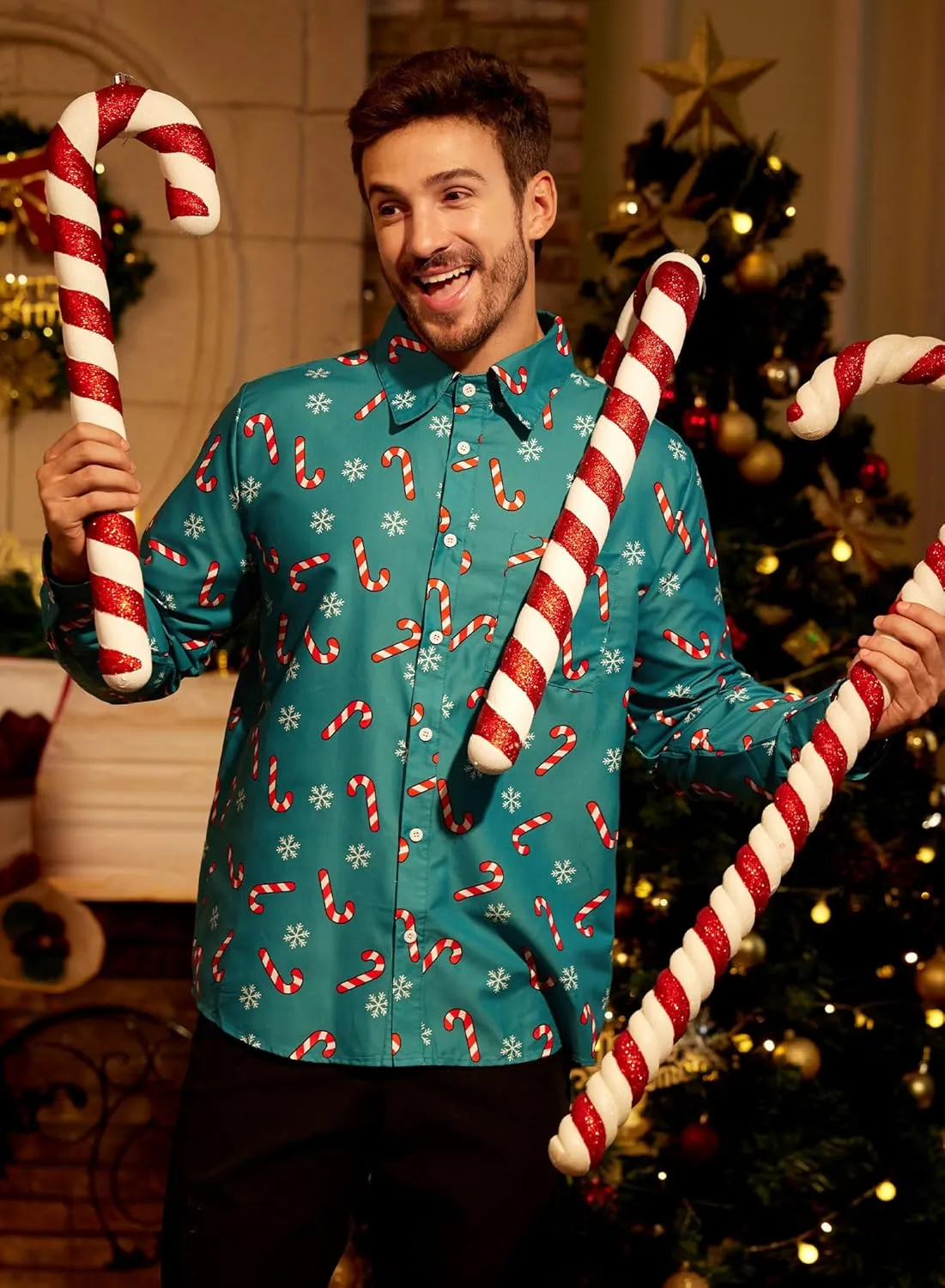 Arvilhill Men's Christmas Button Shirts Long Sleeve Ugly Xmas Shirts (S-3XL)