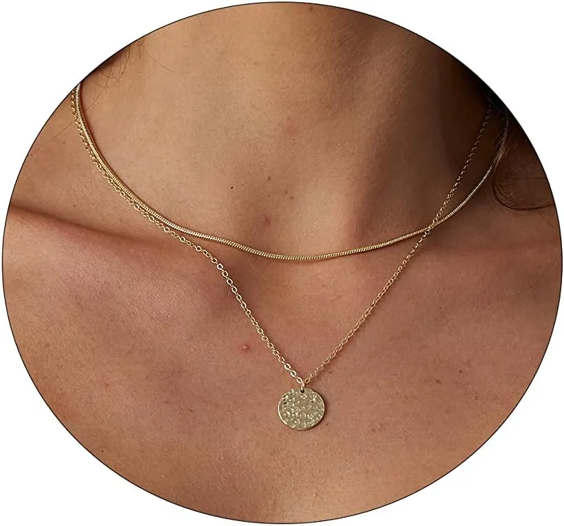 ASCOMY Layered Necklaces for Women Dainty Gold Necklace 14K Gold Plated Herringbone Necklace for Women Pearl Cross Necklace Paperclip Cuban Figaro Rope Satellite Chain Gold Choker Trendy Jewelry Gift
