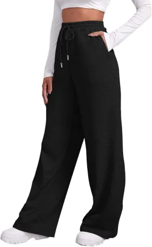 Baggy Sweatpants for Women Elastic High Waist Drawstring Straight Wide Leg Lounge Pants Open Bottom Athletic Joggers Trousers