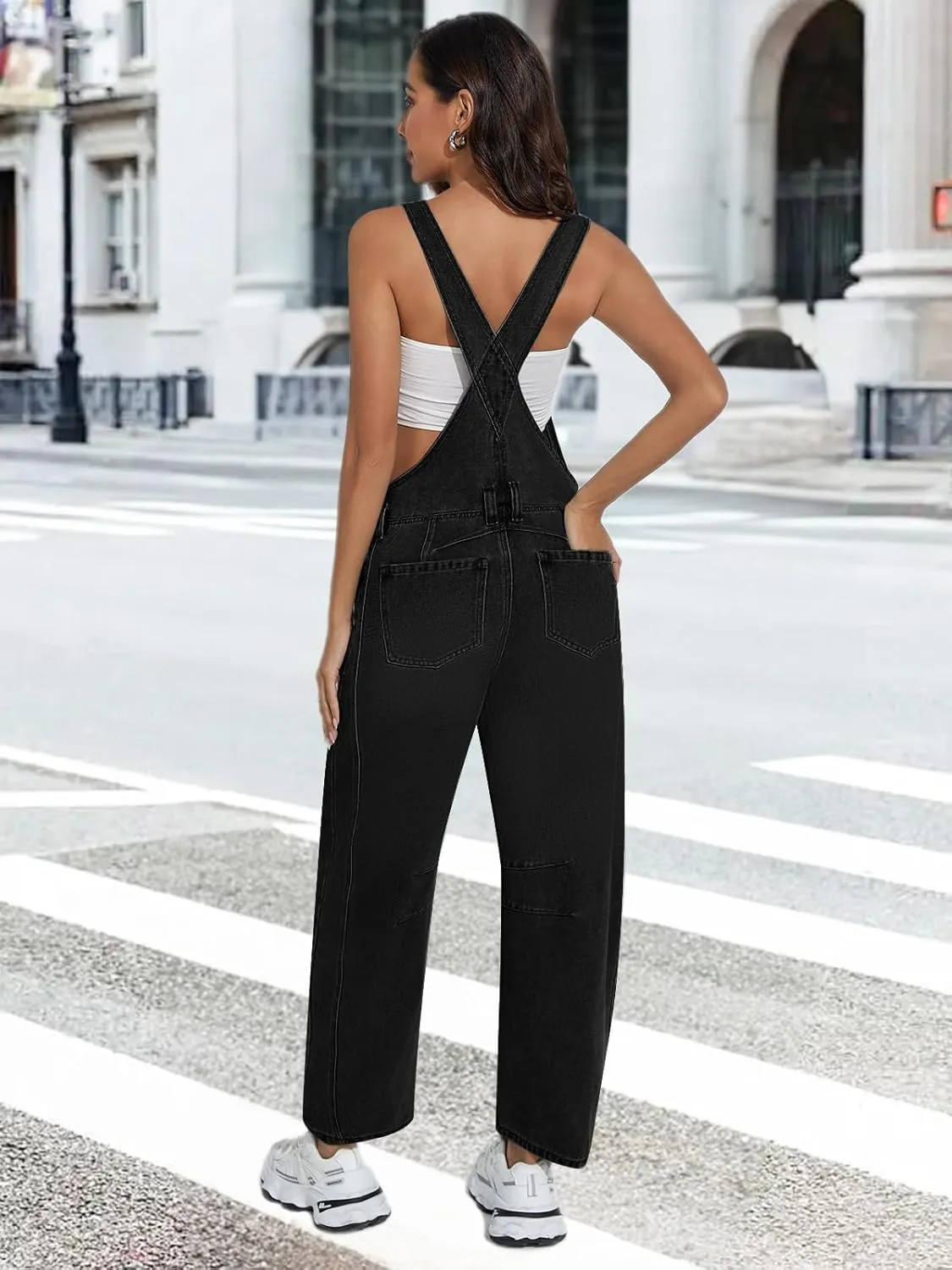 Barrel Overalls Denim Jumpsuits for Women Casual Loose Baggy Jeans Pants Sleeveless Bib Jumpers with Pockets