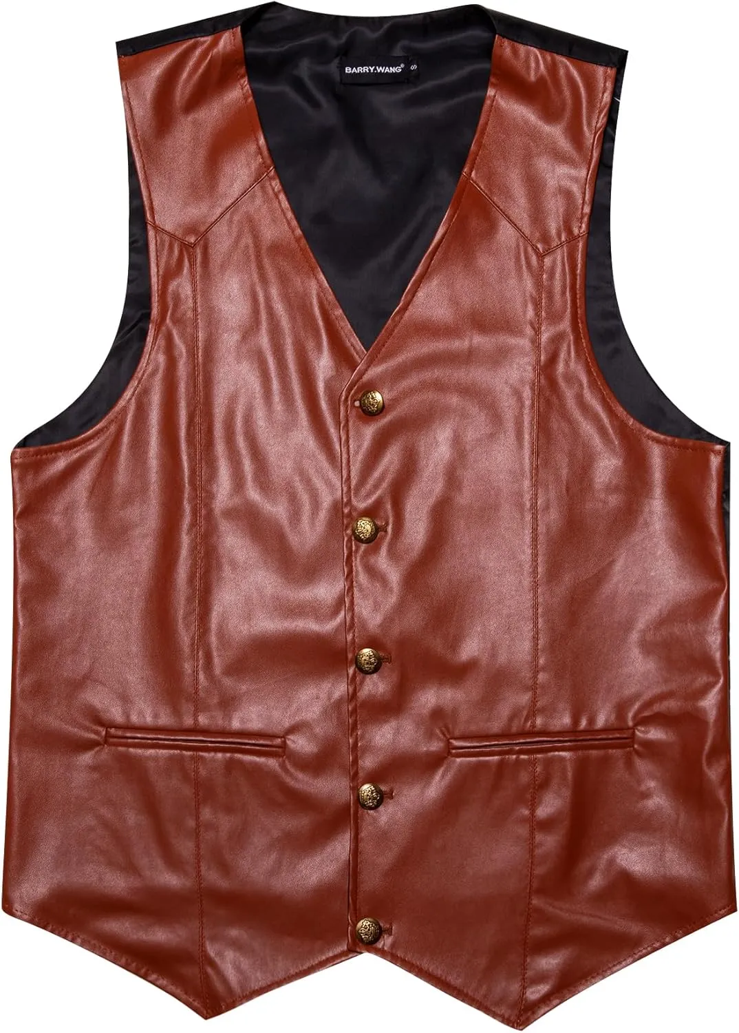 Barry.Wang Mens Leather Suit Vests Casual Western Cowboy Vest V-neck Jacket Lightweight Waistcoat