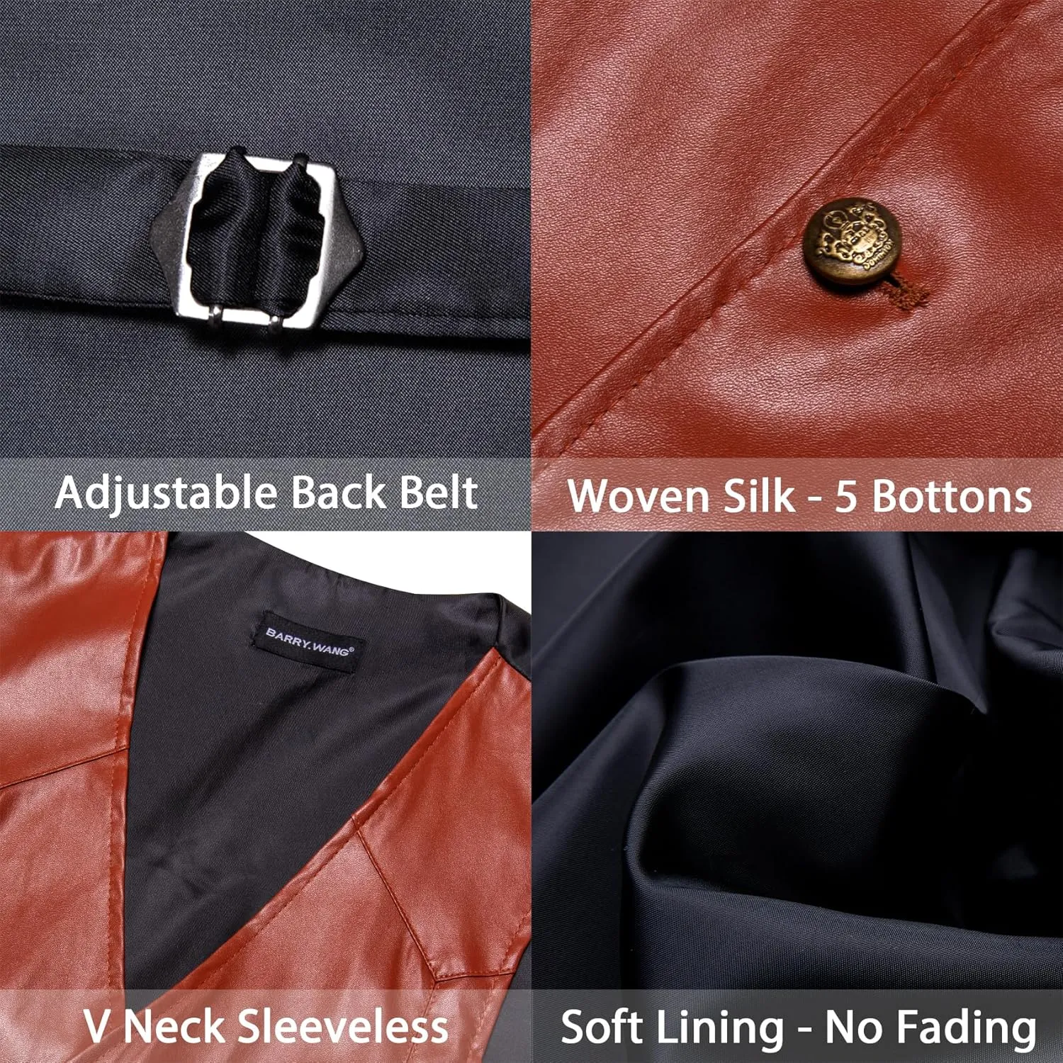 Barry.Wang Mens Leather Suit Vests Casual Western Cowboy Vest V-neck Jacket Lightweight Waistcoat