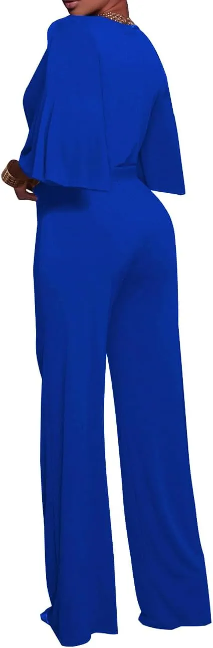 BessCops Womens Loose Short Sleeve Belted Wide Leg Pant Romper Jumpsuit Casual Business One Piece Outfits