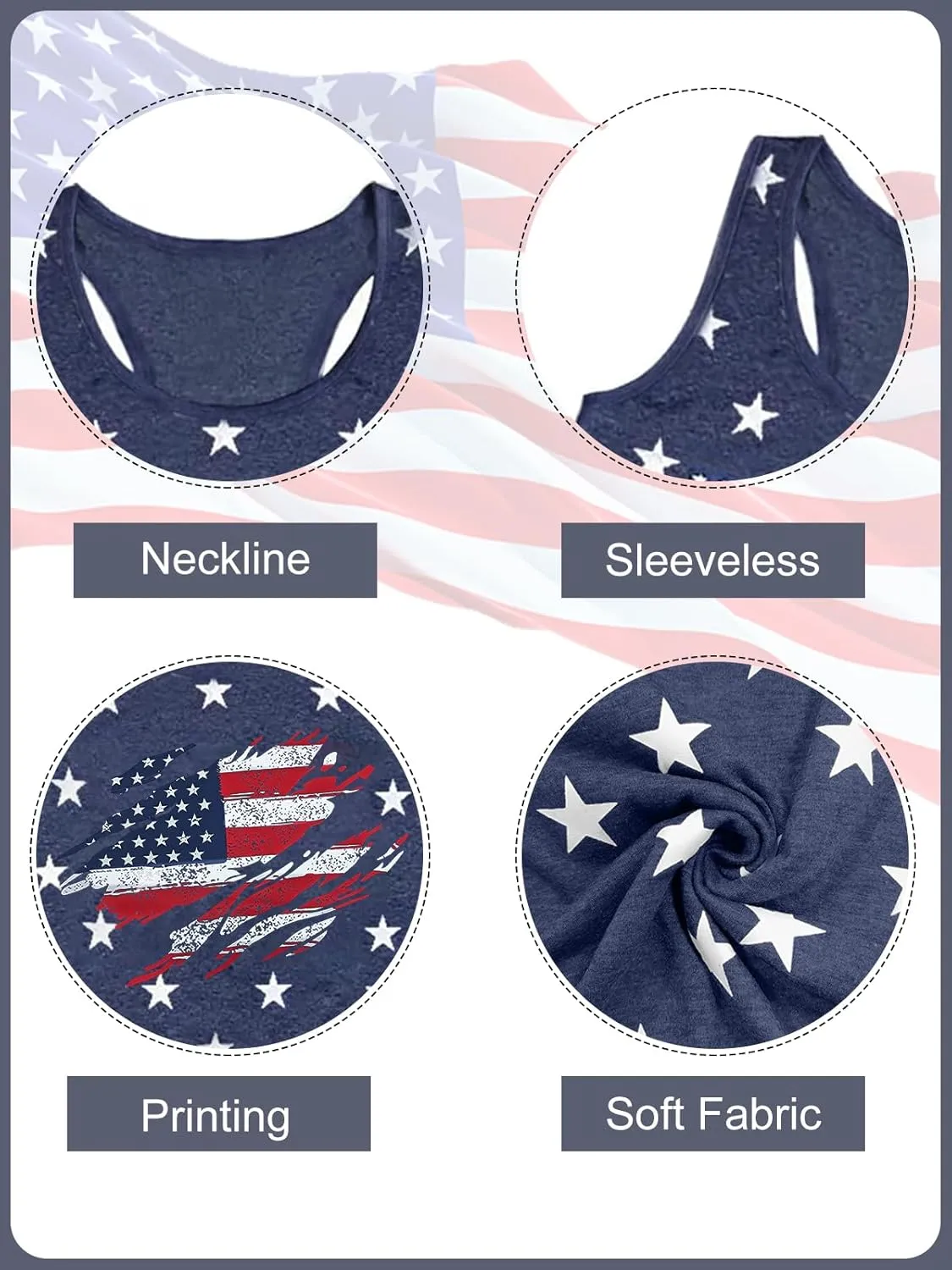 Binshre USA Flag Print Tank Tops Women American Stars Stripes Patriotic T Shirt Summer Casual Vest Tees
