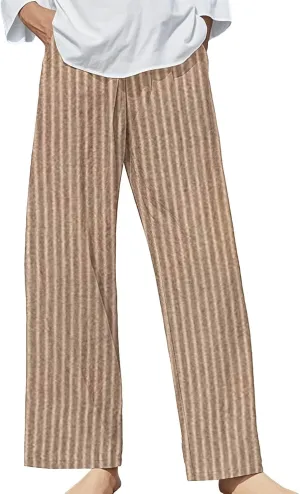 Boho Chic Linen Pants Women Split Hem Wide Leg Trousers with Hidden Elastic Waistband Summer 2025