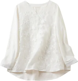 Boho Embroidered Tops for Women 2025 Cotton Linen Peasant Blouses Summer Lantern Sleeve Bohemian Shirts Tees Tunics