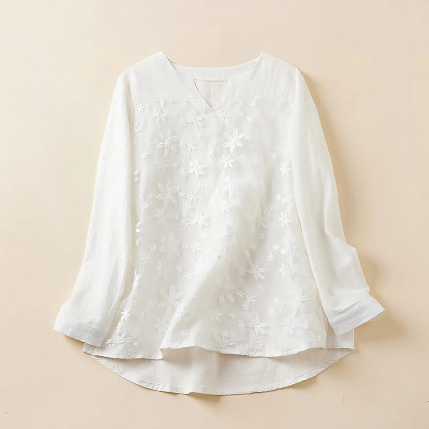 Boho Embroidered Tops for Women 2025 Cotton Linen Peasant Blouses Summer Lantern Sleeve Bohemian Shirts Tees Tunics
