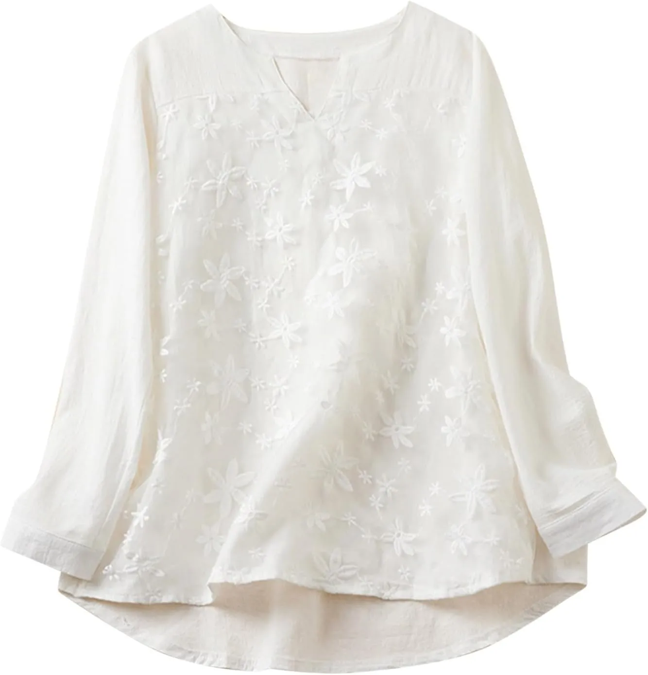 Boho Embroidered Tops for Women 2025 Cotton Linen Peasant Blouses Summer Lantern Sleeve Bohemian Shirts Tees Tunics