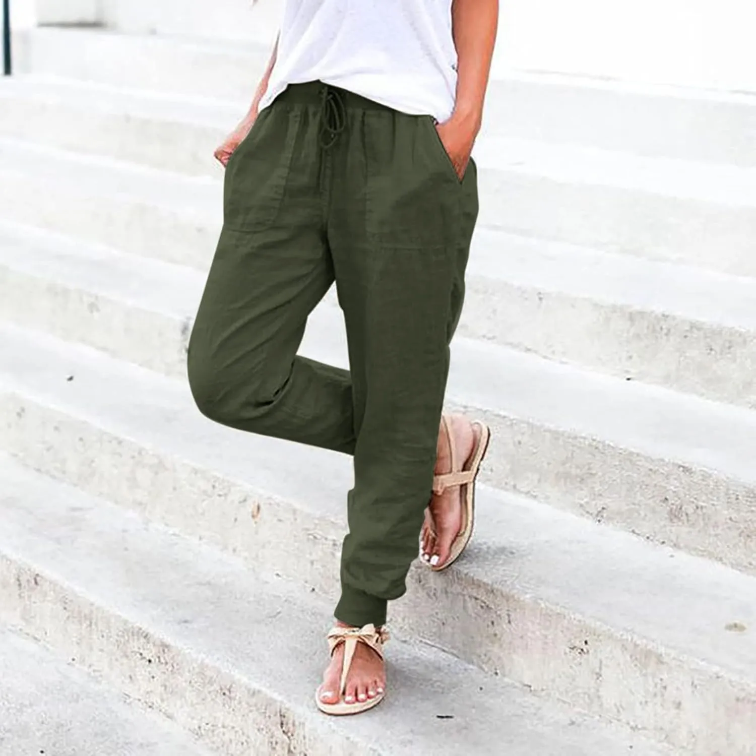 Bootcut Jeans for Women Winter Flowing Work Thermal with Pockets Solid Color Elastic Waist