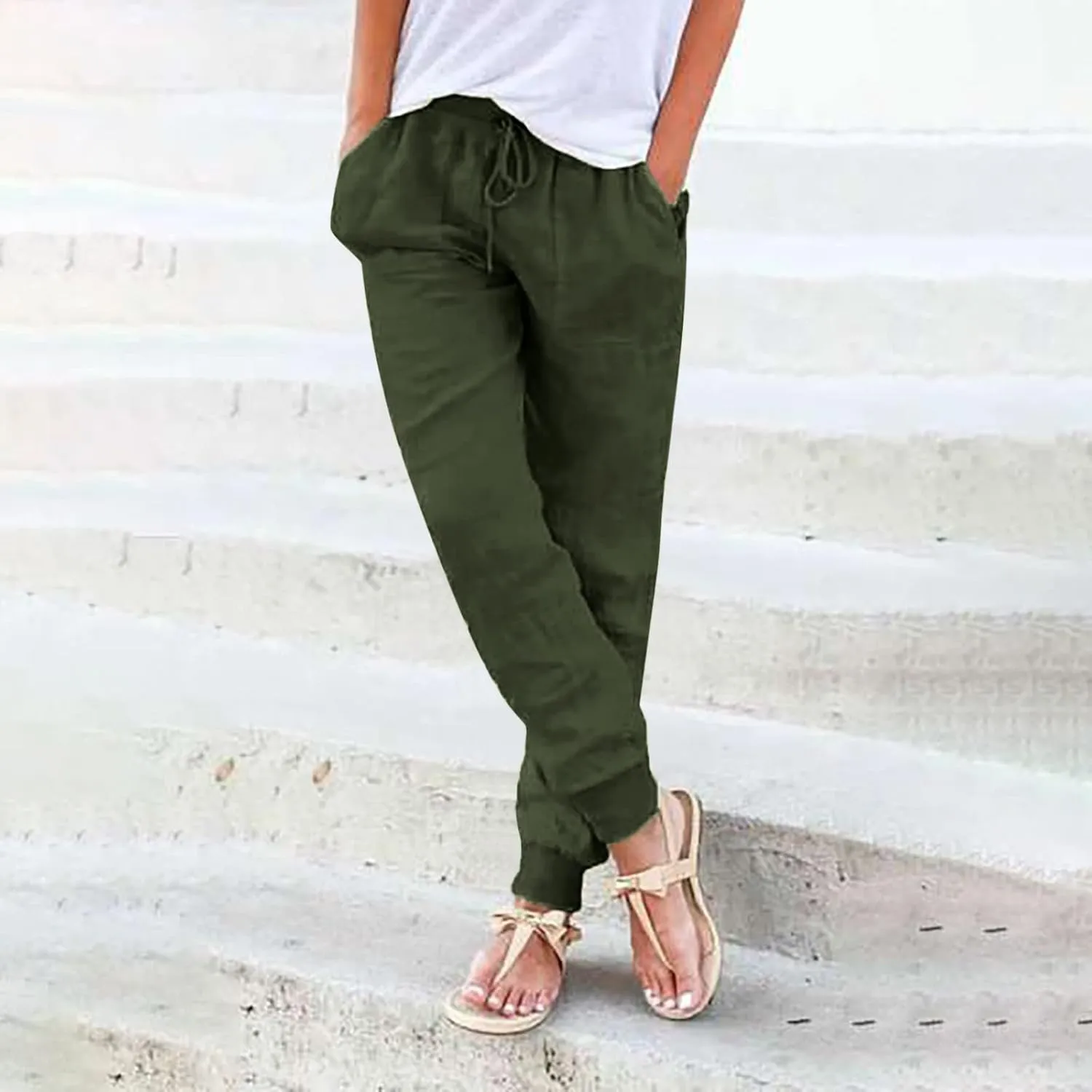 Bootcut Jeans for Women Winter Flowing Work Thermal with Pockets Solid Color Elastic Waist