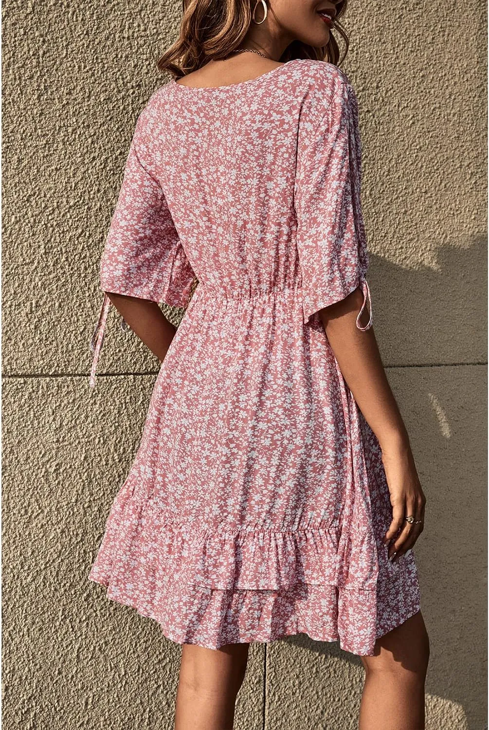 BROVAVE Summer Casual Dress for Women: Floral Half Short Sleeve Mini Sundress V Neck Flowy Ruffle Beach Outfits